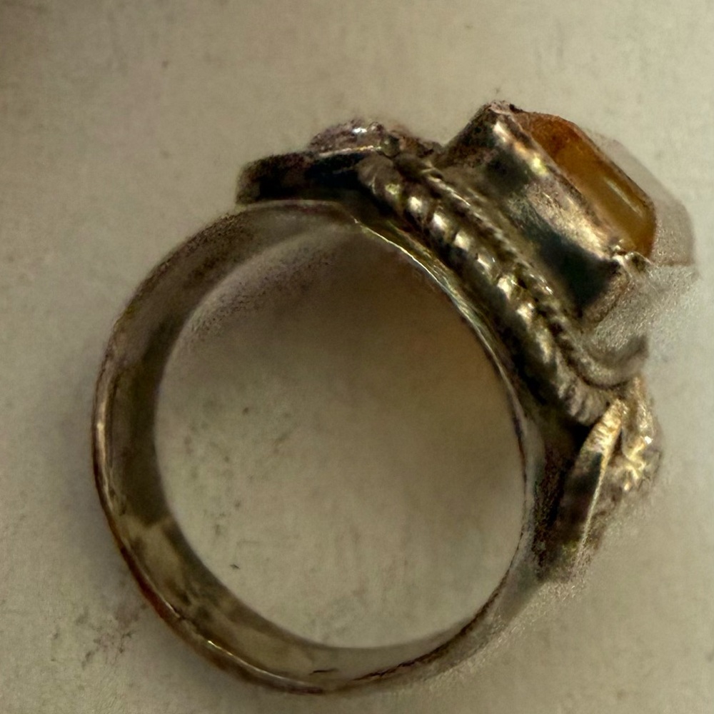 Sterling Silver & Citrine Rectangular Ring w/ Sun Sides  Size 8 1/4 - Picture 3 of 3